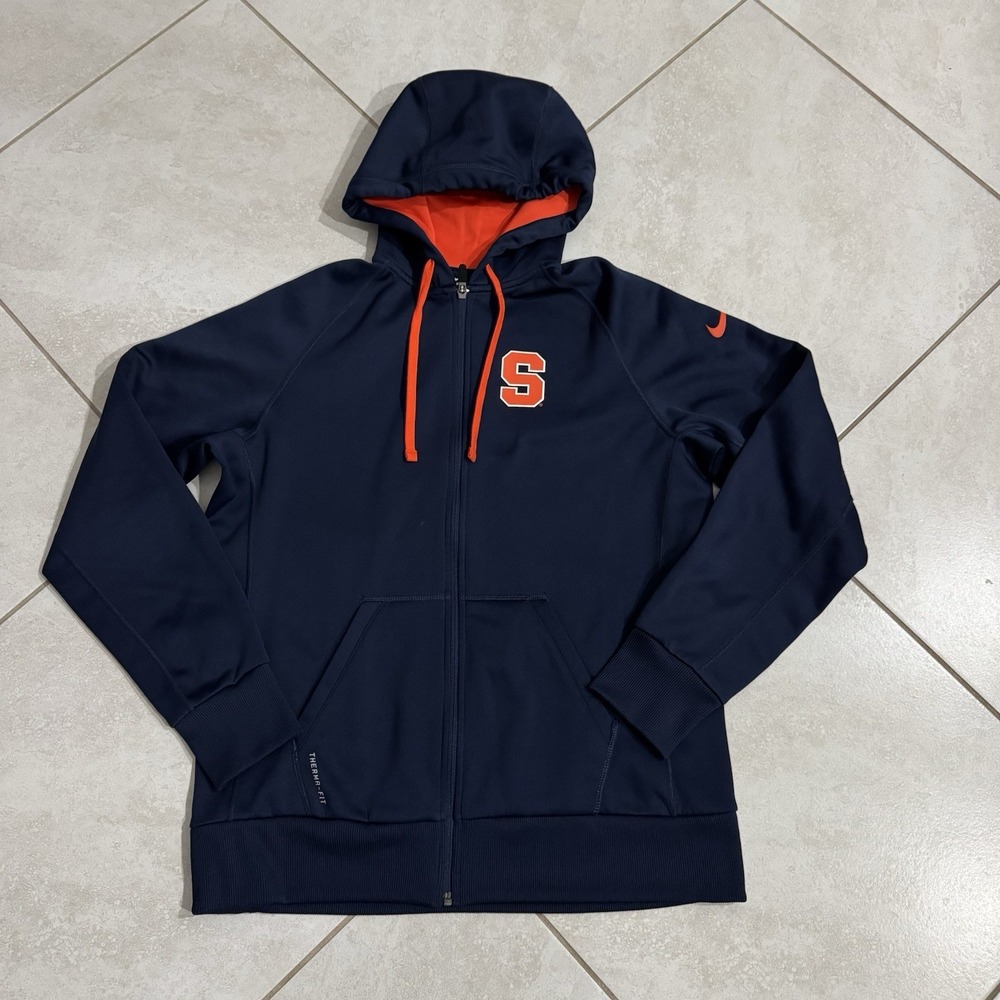 Syarcuse Orange Hoodie Mens L Blue Nike Full Zip Therma‎ Fit Sweatshirt College